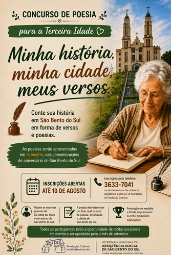 Concurso de Poesia 60+ vai valorizar histórias e memórias dos idosos de São Bento do Sul