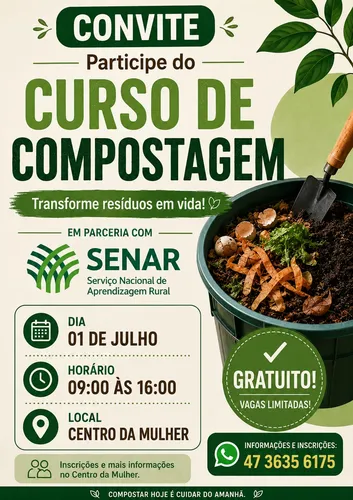 Curso gratuito de compostagem está com inscrições abertas em São Bento do Sul